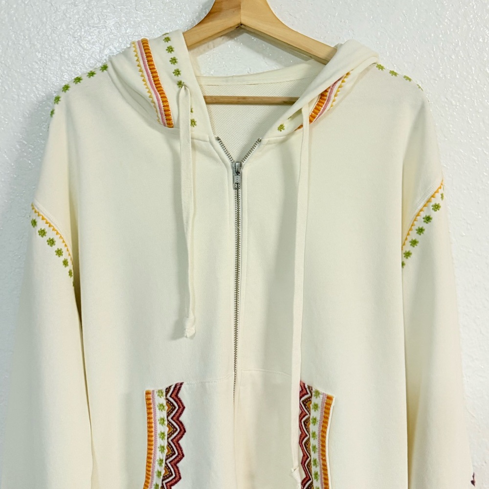 Driftwood Cotton Sweatshirt Zip Jacket Embroidered Teddy Hoodie Ivory size XL - Picture 4 of 14